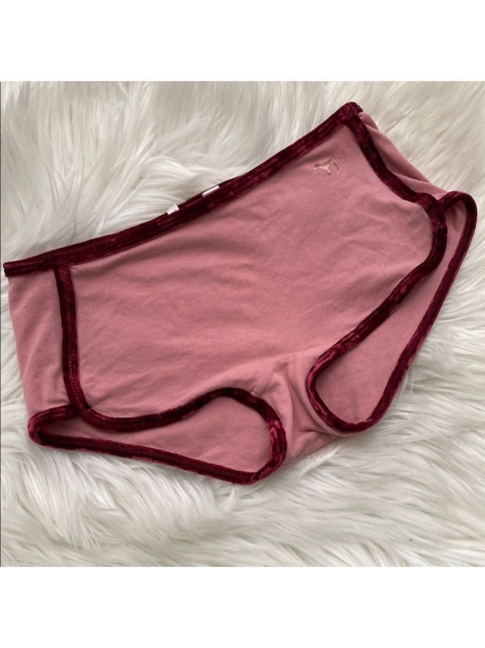 Pink Victoria’s Secret and Burgundy Velvet Trim boy Shorts